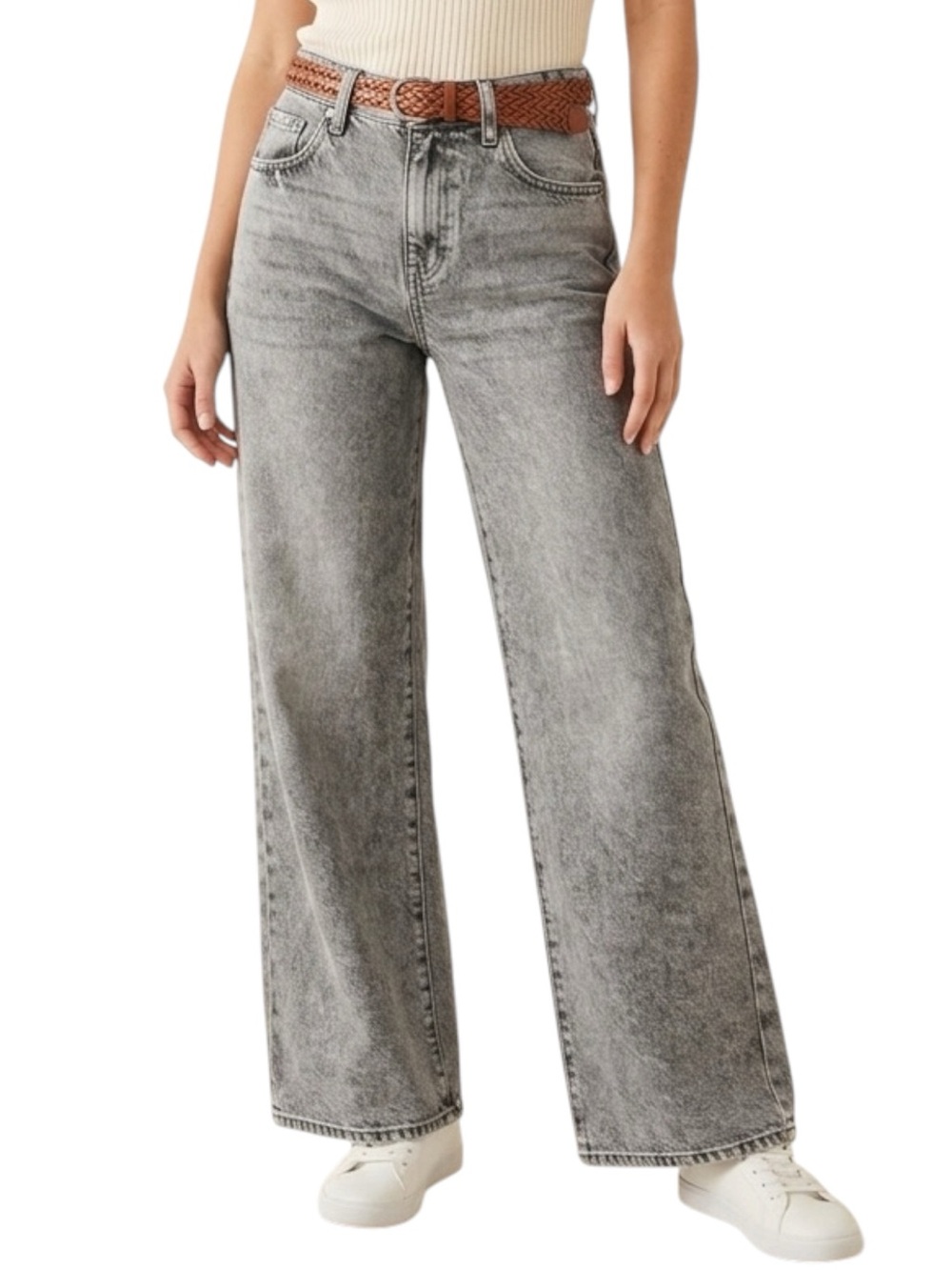 S.O.N.G. Wide Leg Cropped Jeans Gray Acid Wash Size 3/26 Y2K Baggy Denim